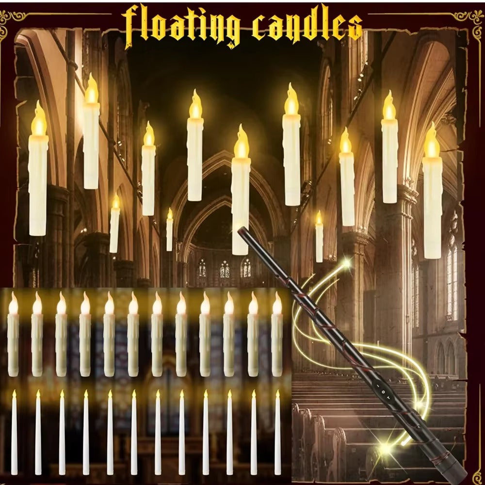 Floating LED candles with magic wand remote