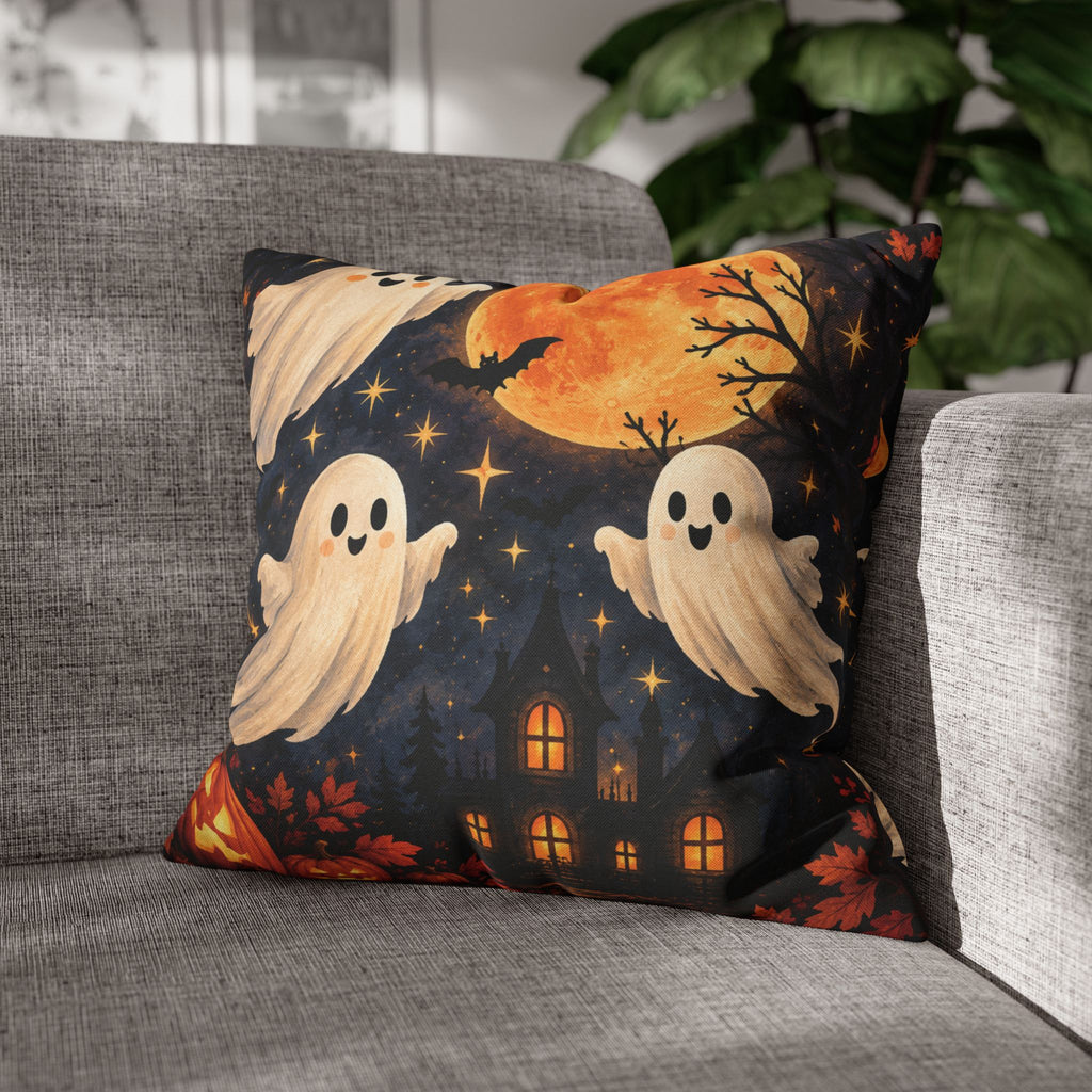 Moonlit Ghosts Halloween pillow cover with double-sided spooky design