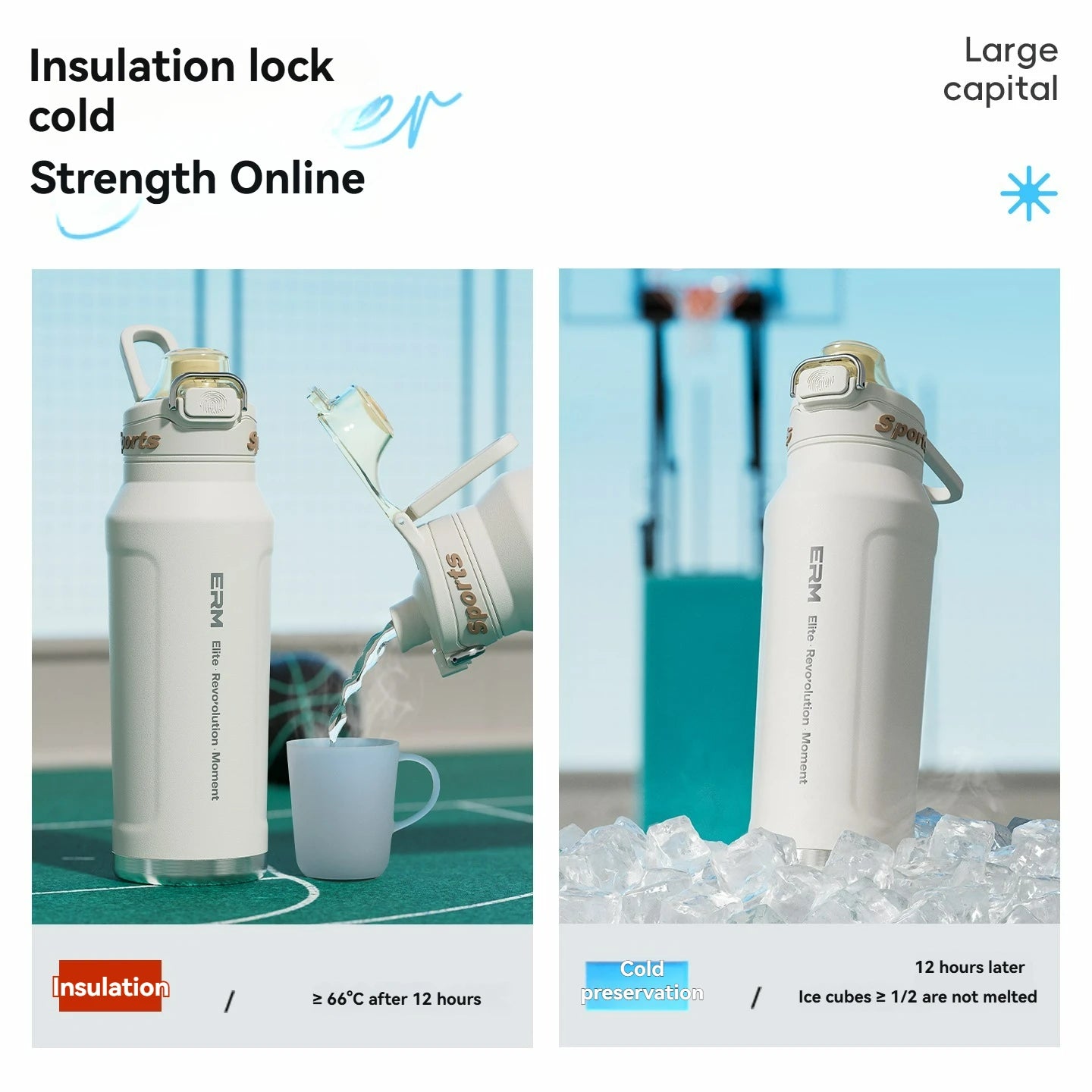 1L Stainless Steel Thermos Bottle — Double-Wall Vacuum Insulated, Handle, Hot & Cold