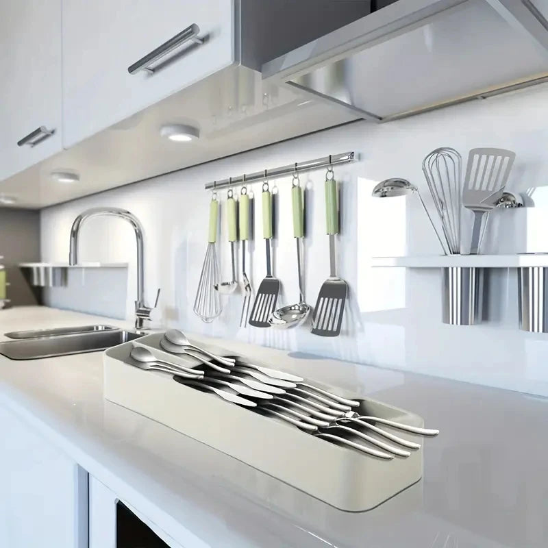 Cutlery Drawer Organizer Tray — Compartmentalized Kitchen Storage Box