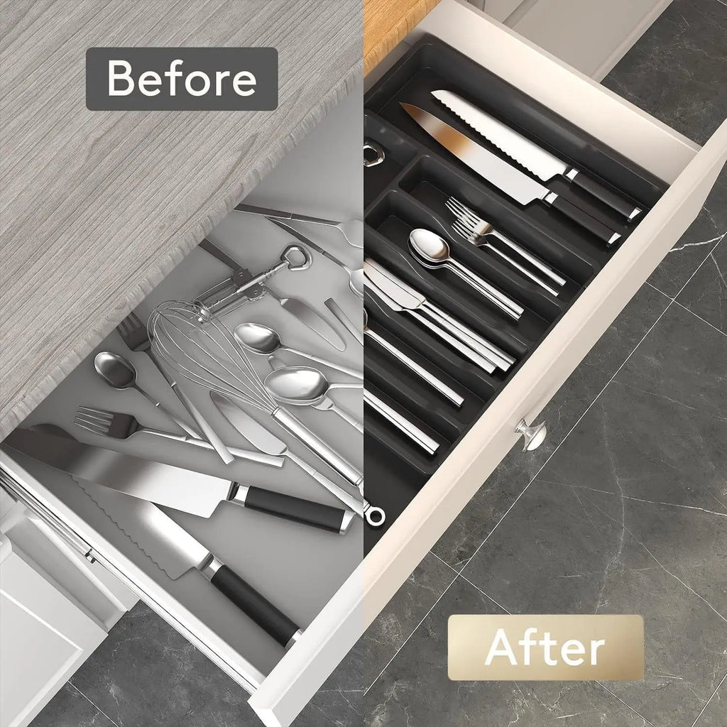 Expandable Kitchen Drawer Organizer — Adjustable Silverware & Utensil Tray