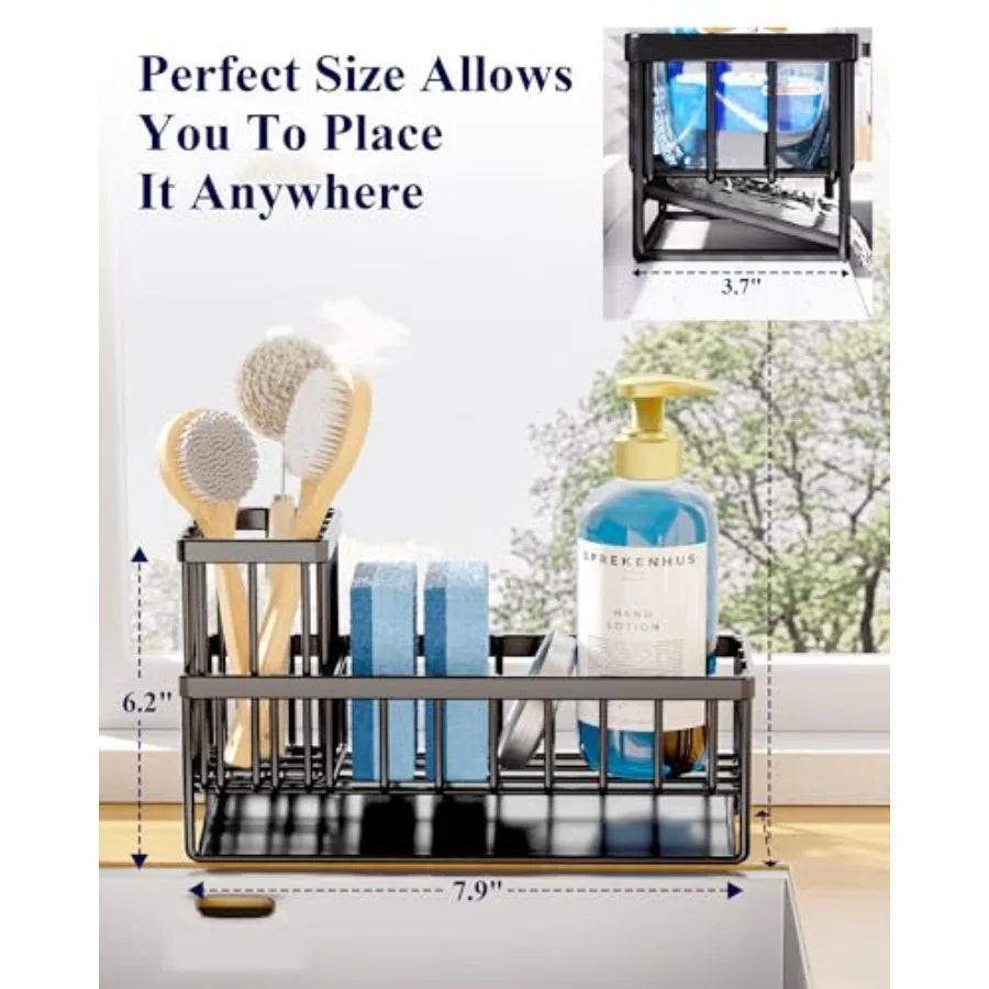 Stainless Steel Kitchen Sink Caddy — Rustproof Sponge & Brush Holder