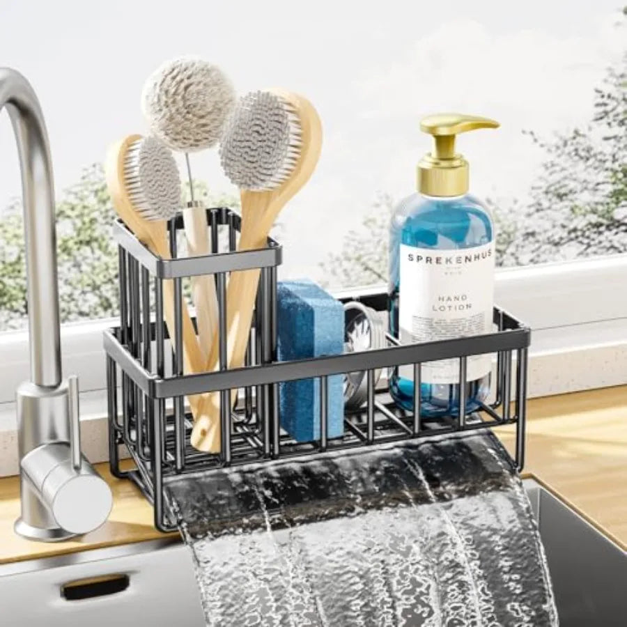 Stainless Steel Kitchen Sink Caddy — Rustproof Sponge & Brush Holder