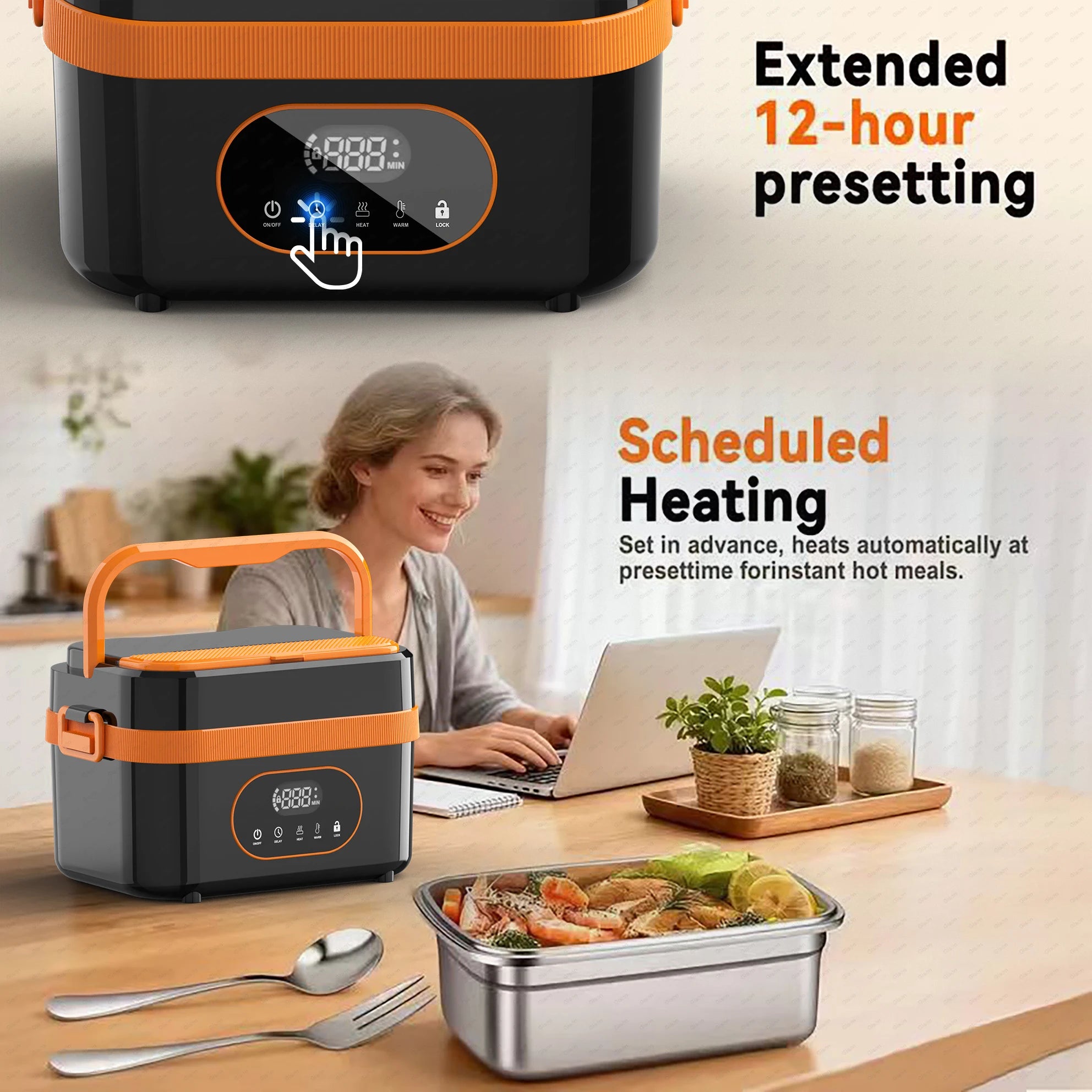 Wireless Electric Heated Lunch Box 1.5L — 18000mAh Battery, 60W Fast Heating