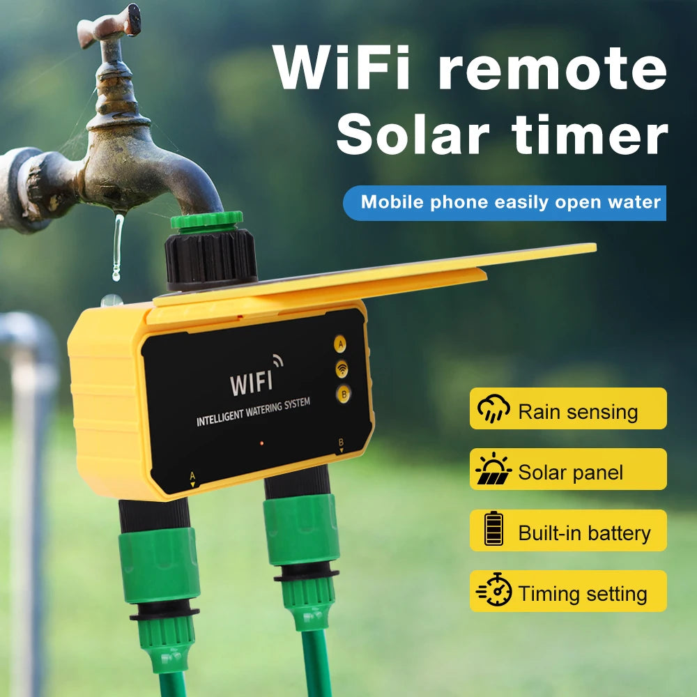 WiFi Intelligent Irrigation Watering Timer 1/2 Zone Auto Water Saving Solar Irrigation Controller Garden Lawn Plant Solar Timer