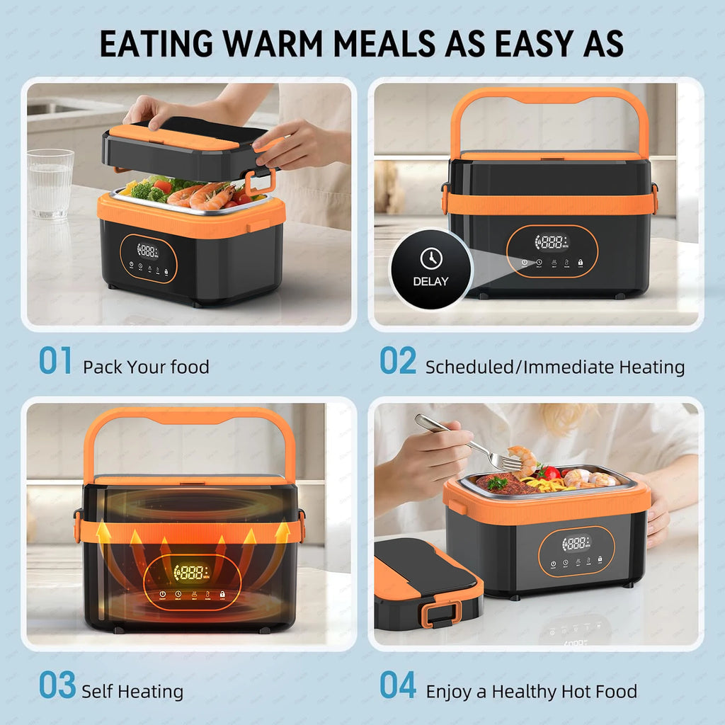 Portable Wireless Electric Heated Lunch Box 1.5L — 18000mAh Battery, LED Display