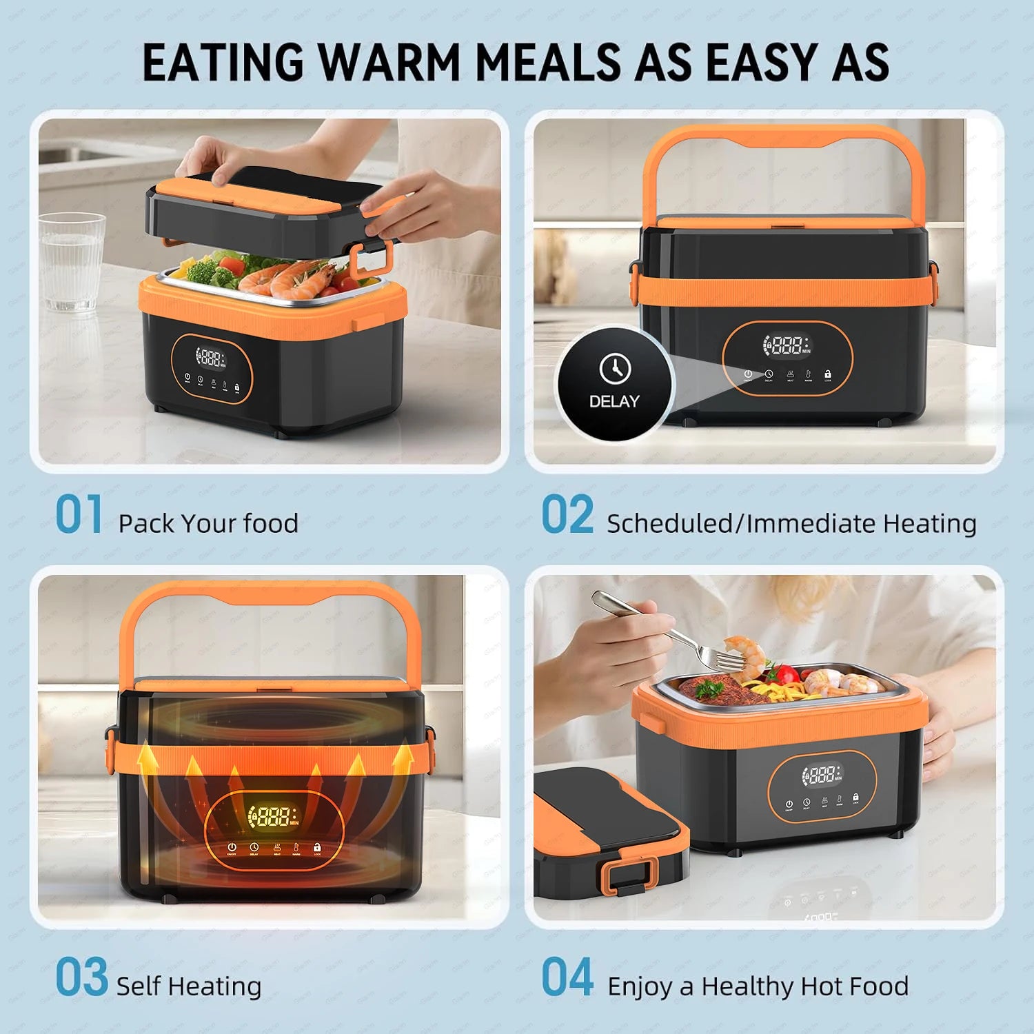 Portable Wireless Electric Heated Lunch Box 1.5L — 18000mAh Battery, LED Display