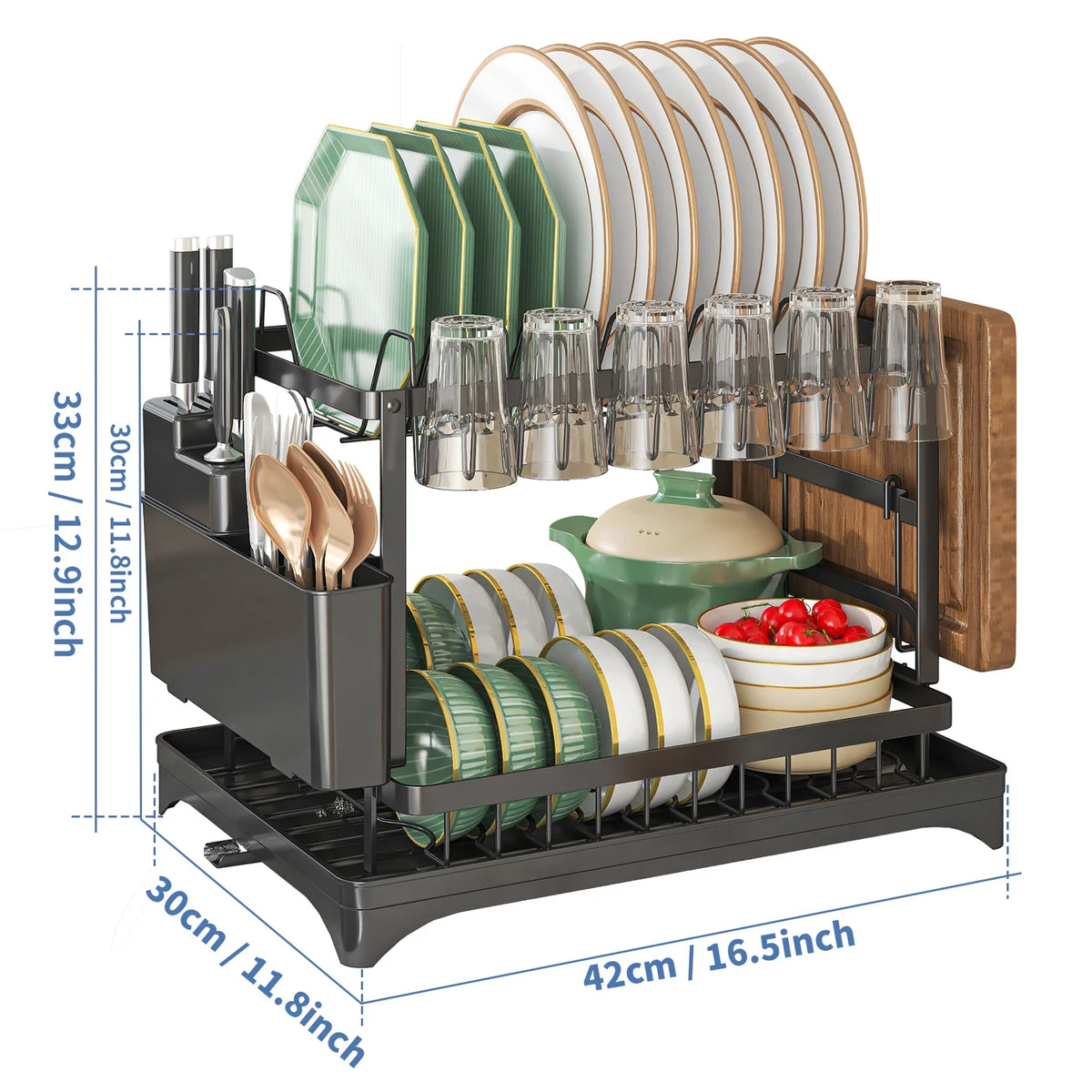 2-Tier Dish Drying Rack | Stainless Steel Kitchen Counter Organizer