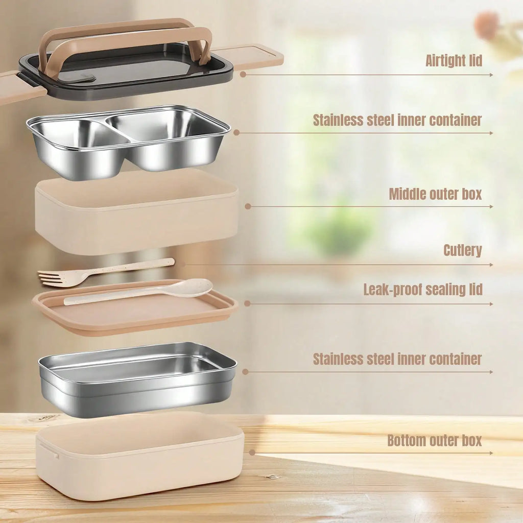 Stainless Steel 2-Layer Lunch Box — Leak-Proof Bento Box for Adults