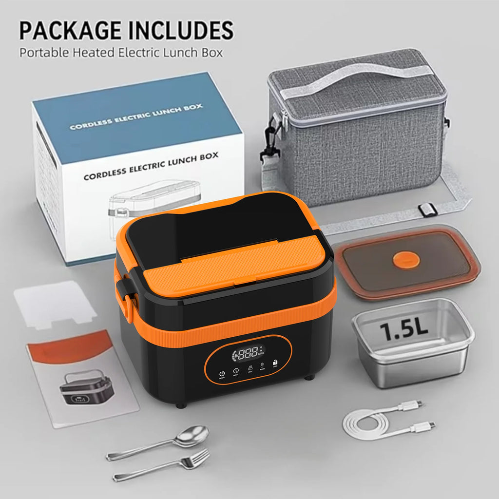 Wireless Electric Heated Lunch Box 1.5L — 18000mAh Battery, 60W Fast Heating