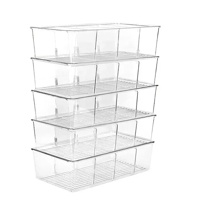 Refrigerator Organizer Bin Clear Plastic Food Storage Organizer Fridge Storage Box with Divider Freezer Pantry Kitchen Organizer