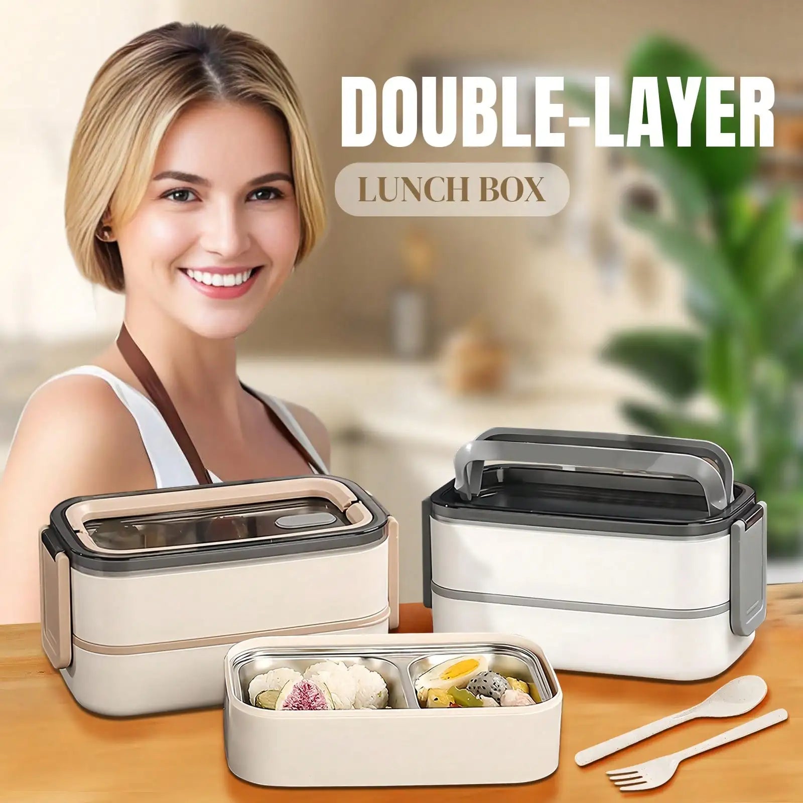 Stainless Steel 2-Layer Lunch Box — Leak-Proof Bento Box for Adults