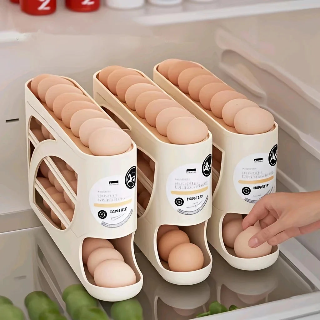 3-Tier Rolling Egg Organizer — Anti-Drop Large Capacity Refrigerator Holder