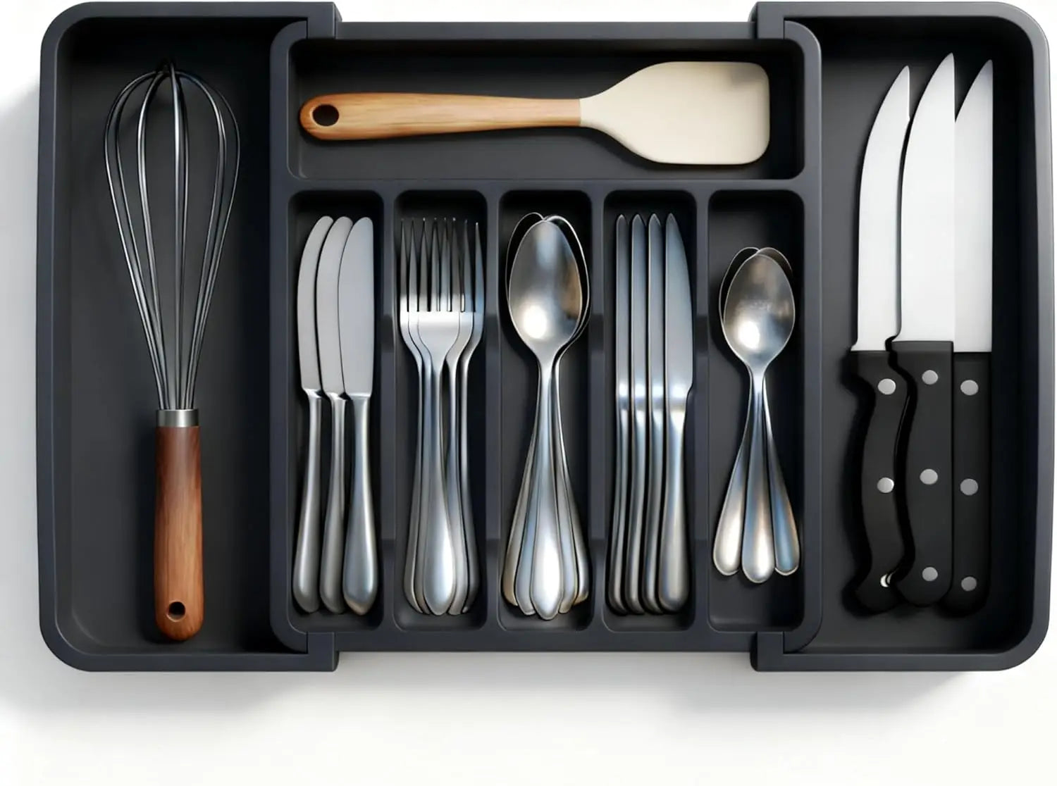 Expandable Kitchen Drawer Organizer — Adjustable Silverware & Utensil Tray