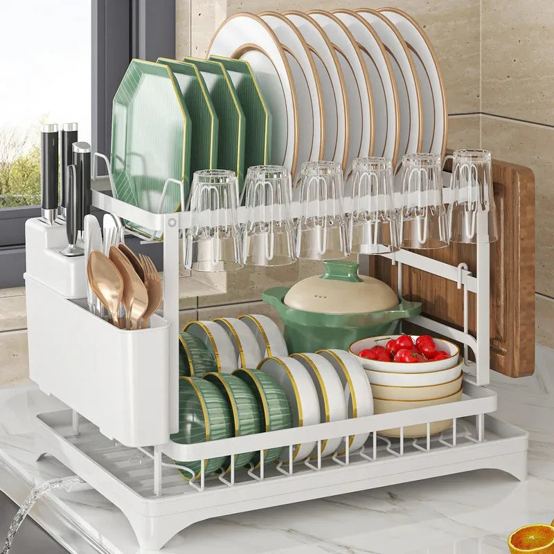 Stainless Steel 2-Tier Dish Rack — Fast-Drying Space-Efficient Kitchen Organizer