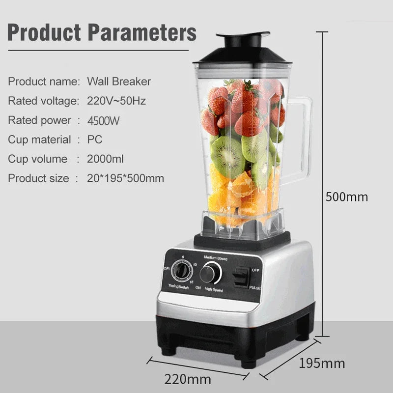 2000W Stationary Blender Heavy Duty Commercial Mixer Ice Smoothies Appliances for Kitchen Professional High Power Food Processor