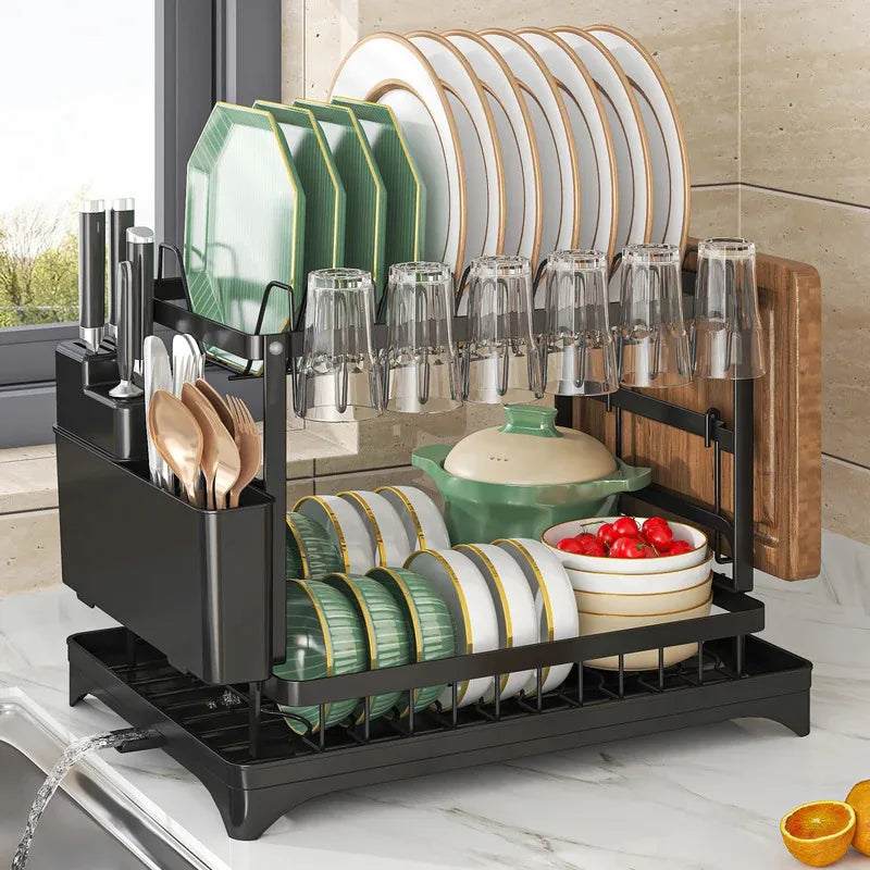Stainless Steel 2-Tier Dish Rack — Fast-Drying Space-Efficient Kitchen Organizer