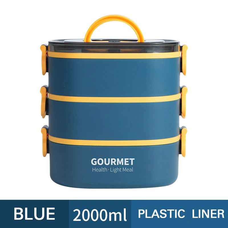 Stackable 3-Layer Bento Box 2500ml — Leak-Proof, Microwave Safe