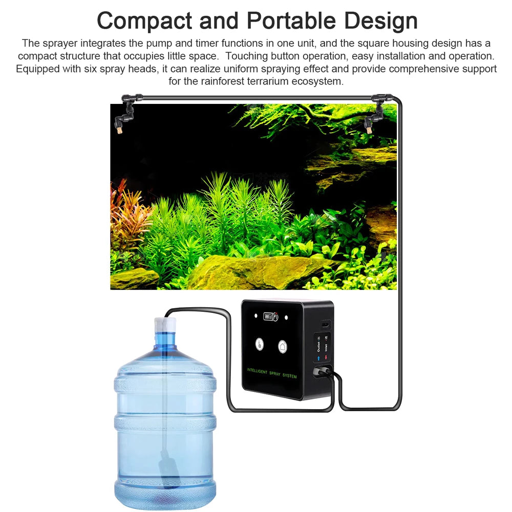 360° Rotatable Wifi Rainforest Terrarium Timed Fogging System Reptile Intelligent Humidification Spray Kit Automatic Sprayer
