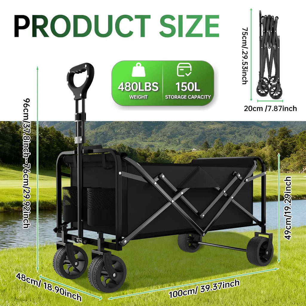 Heavy-Duty Folding Cart — Stainless Steel Frame, All-Terrain for Camping & Beach