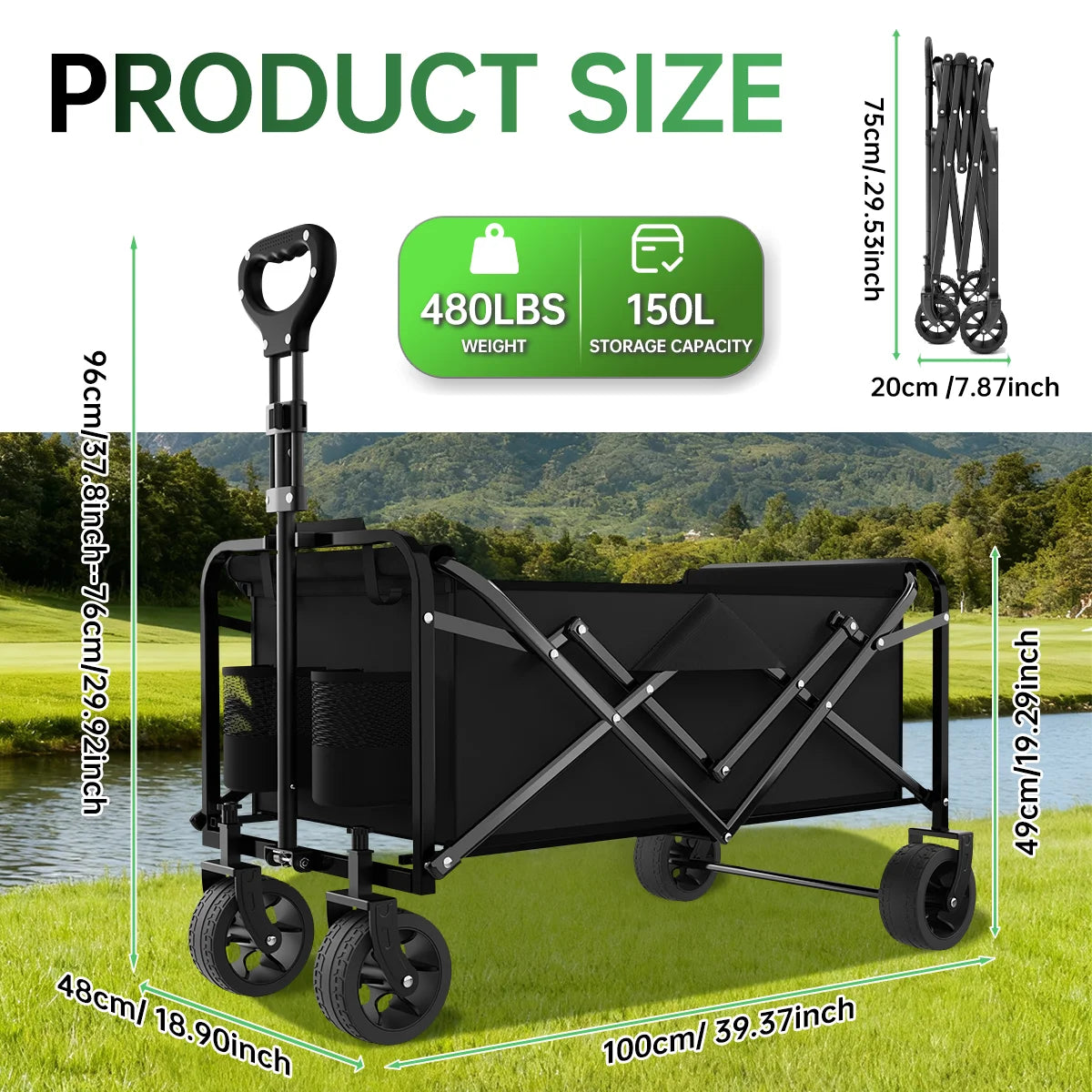Heavy-Duty Folding Cart — Stainless Steel Frame, All-Terrain for Camping & Beach