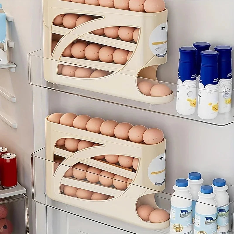 3-Tier Rolling Egg Organizer — Anti-Drop Large Capacity Refrigerator Holder