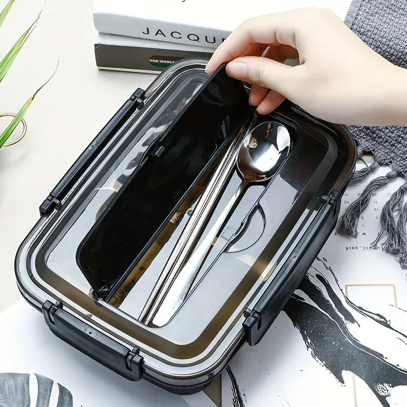 Leak-Proof Stainless Steel Bento Box — 3/4 Compartments, Easy-Clean for Office