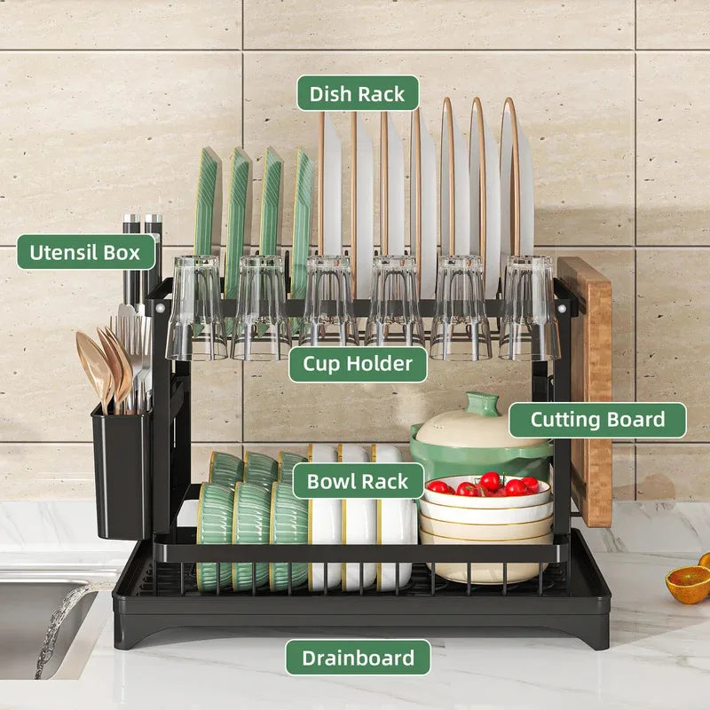 Stainless Steel 2-Tier Dish Rack — Fast-Drying Space-Efficient Kitchen Organizer