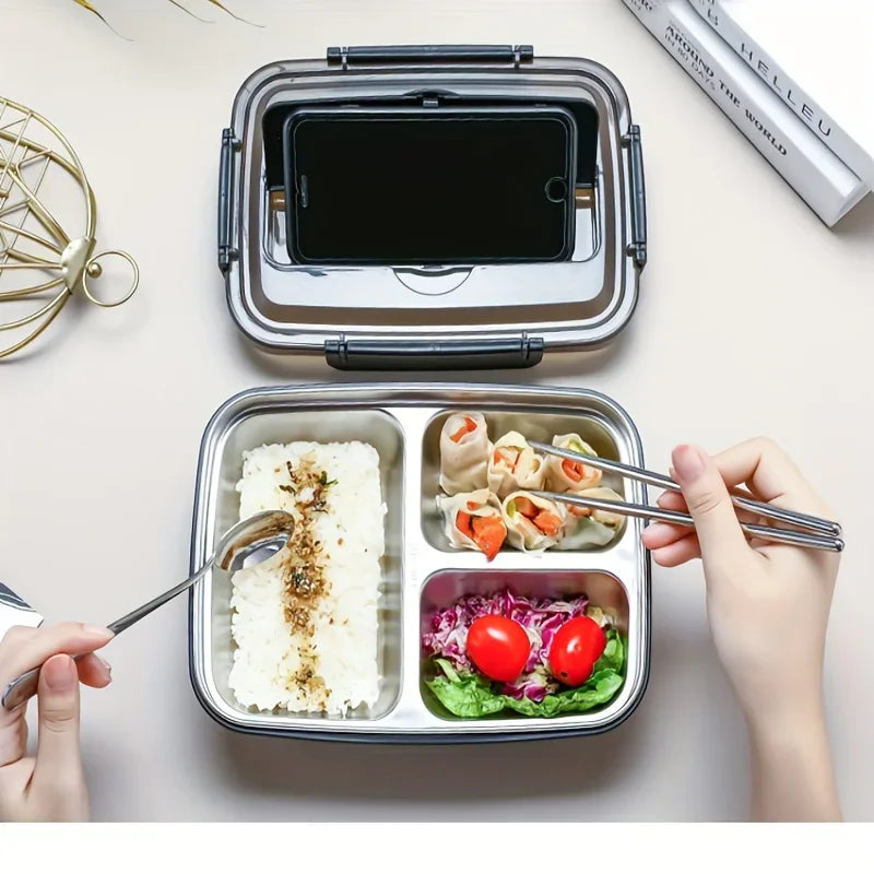 Leak-Proof Stainless Steel Bento Box — 3/4 Compartments, Easy-Clean for Office