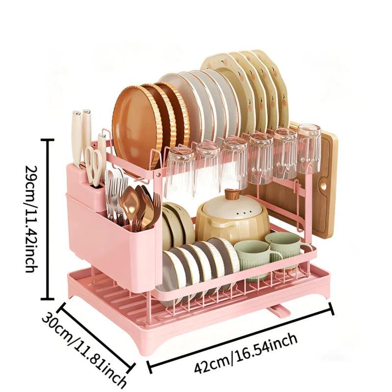 Stainless Steel 2-Tier Dish Rack — Fast-Drying Space-Efficient Kitchen Organizer