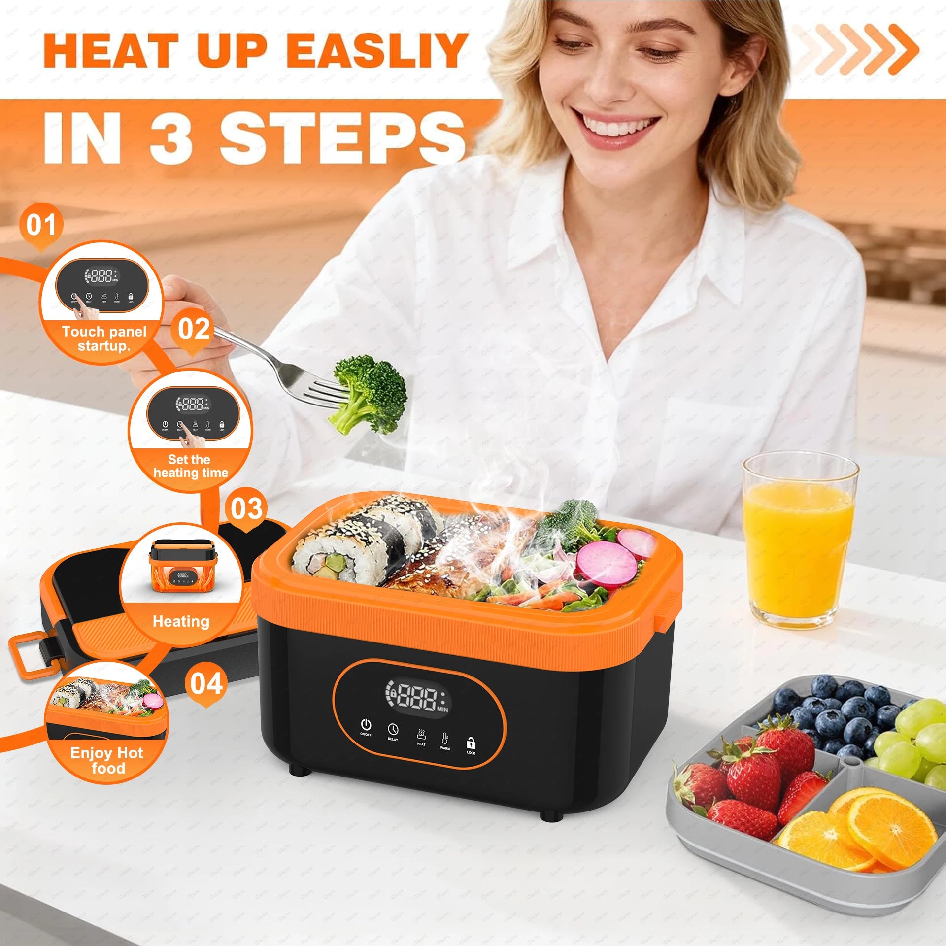 Wireless Electric Heated Lunch Box 1.5L — 18000mAh Battery, 60W Fast Heating