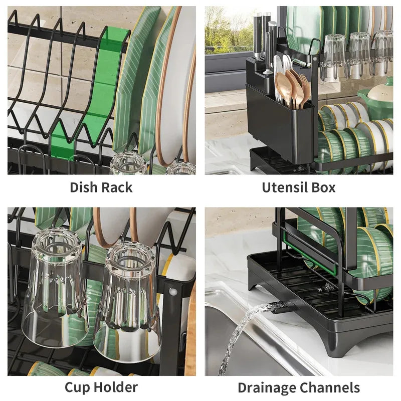 Stainless Steel 2-Tier Dish Rack — Fast-Drying Space-Efficient Kitchen Organizer