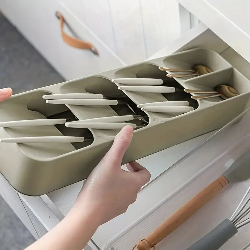 Cutlery Drawer Organizer Tray — Compartmentalized Kitchen Storage Box