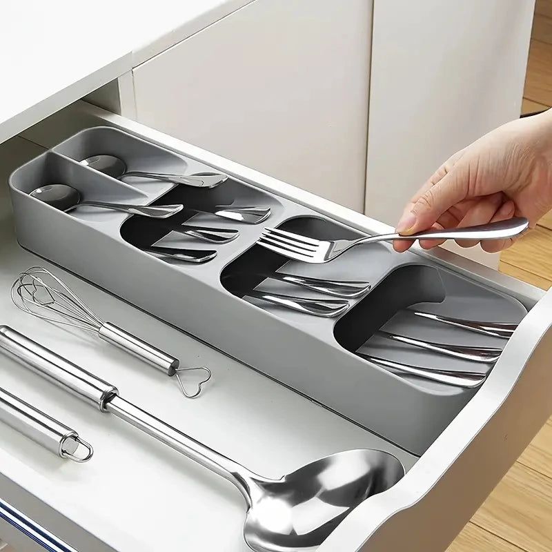 Cutlery Drawer Organizer Tray — Compartmentalized Kitchen Storage Box