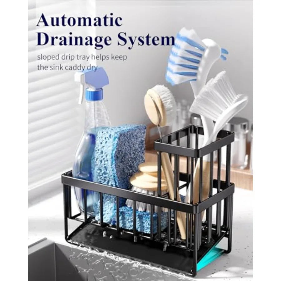 Stainless Steel Kitchen Sink Caddy — Rustproof Sponge & Brush Holder