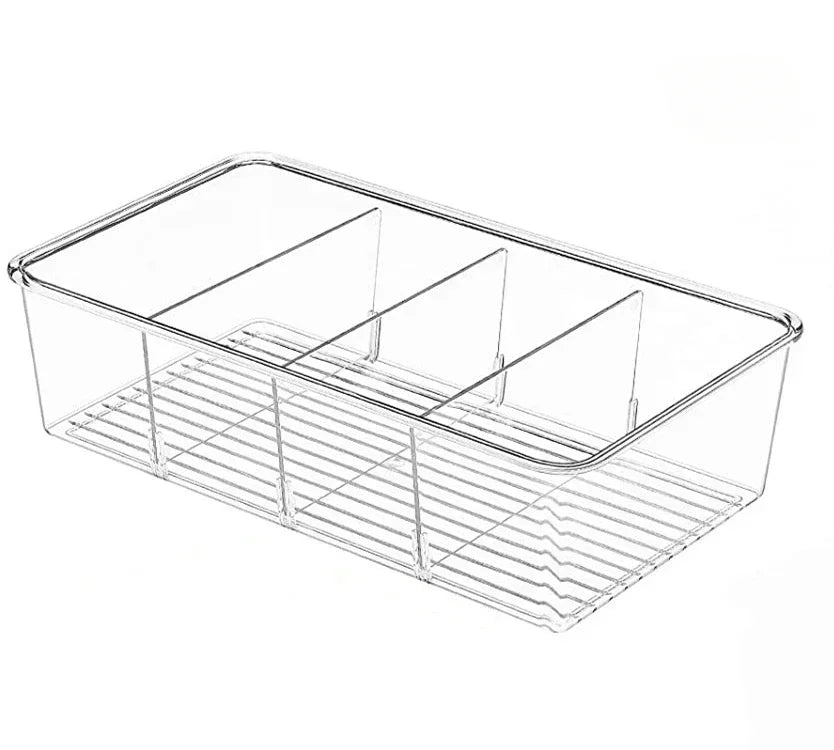 Refrigerator Organizer Bin Clear Plastic Food Storage Organizer Fridge Storage Box with Divider Freezer Pantry Kitchen Organizer