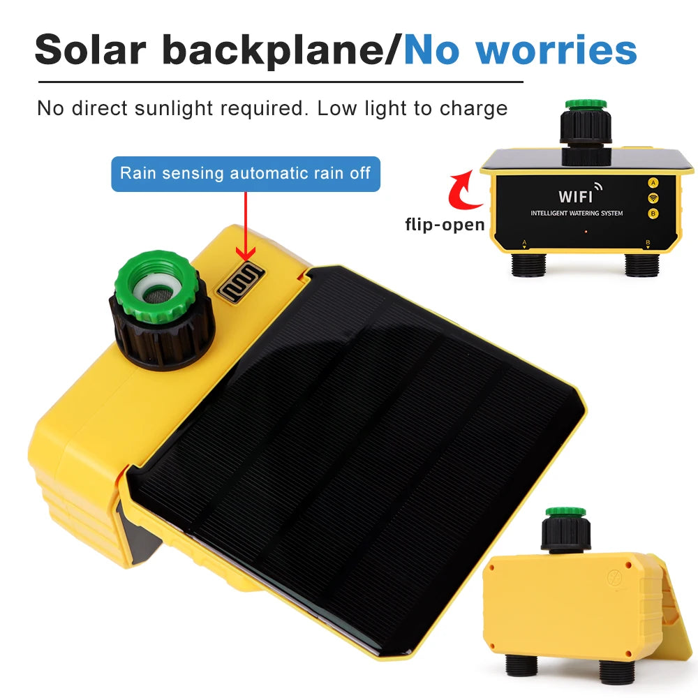 WiFi Intelligent Irrigation Watering Timer 1/2 Zone Auto Water Saving Solar Irrigation Controller Garden Lawn Plant Solar Timer