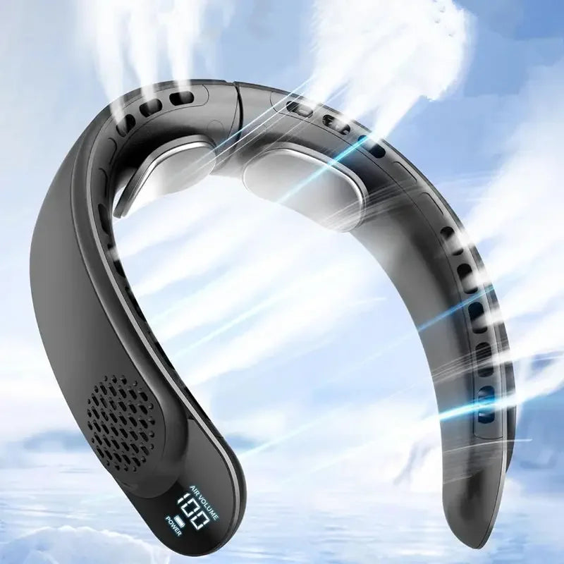 Quad-Core USB Neck Fan 4000mAh Turbine Vaneless Digital Display Blue | Nexa Home