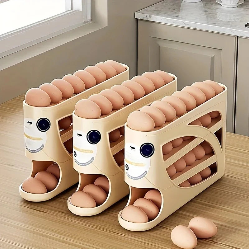 3-Tier Rolling Egg Organizer — Anti-Drop Large Capacity Refrigerator Holder