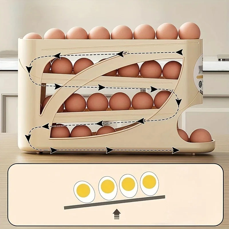 3-Tier Rolling Egg Organizer — Anti-Drop Large Capacity Refrigerator Holder