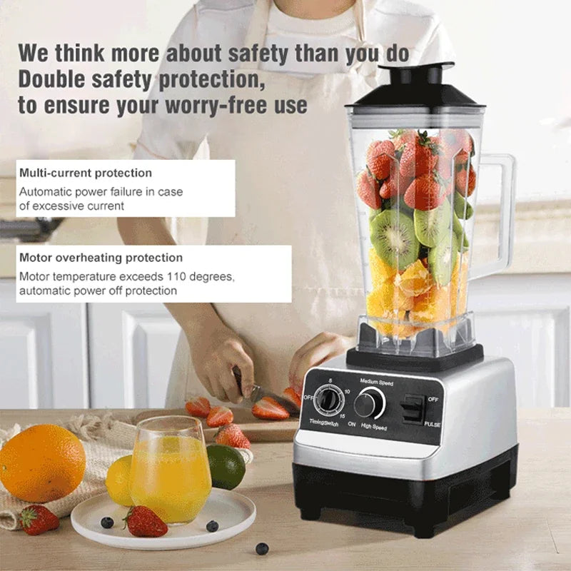 2000W Stationary Blender Heavy Duty Commercial Mixer Ice Smoothies Appliances for Kitchen Professional High Power Food Processor