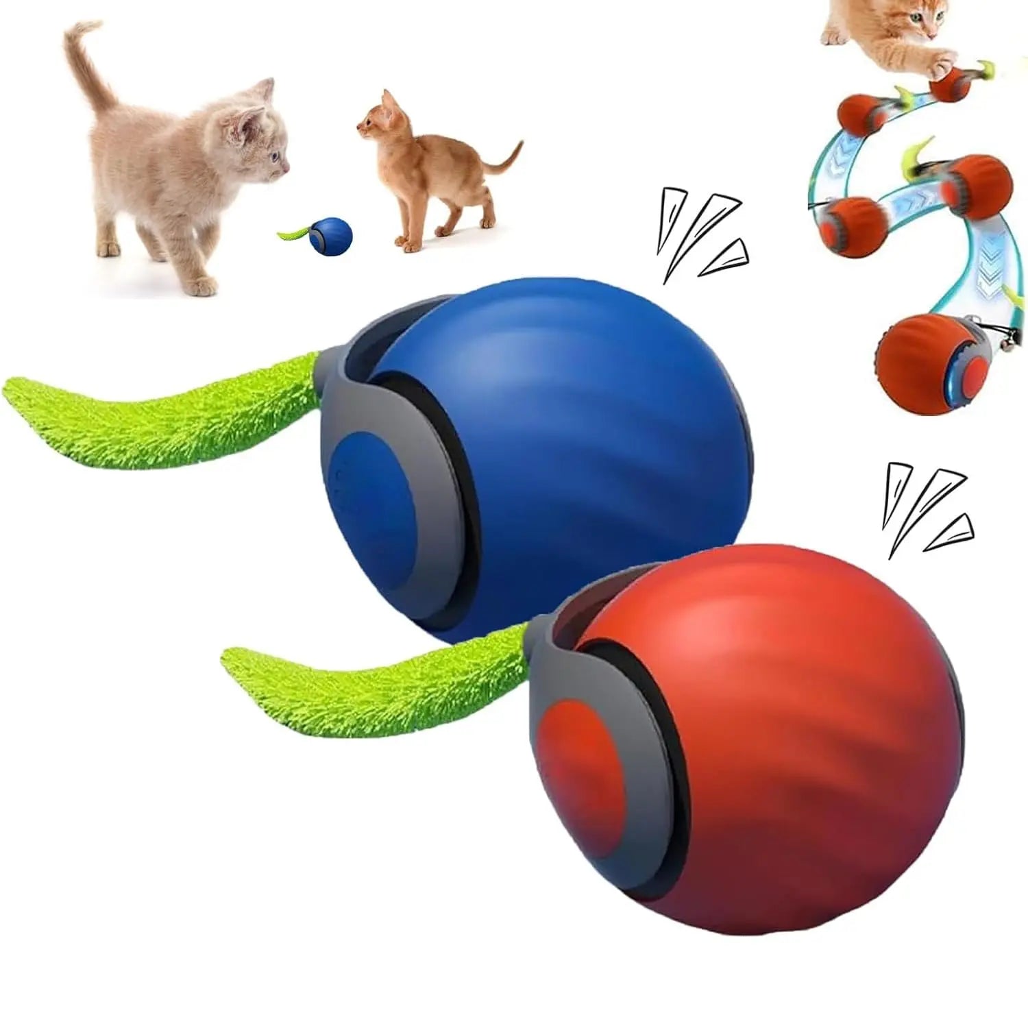 NewSpeedy Tail 2.0 Cat Toy, Speedy Tail Cat Toy, Interactive Cat Ball Toy, Smart Cat Toys Ball, Two Speed Adjustment, with Tail 