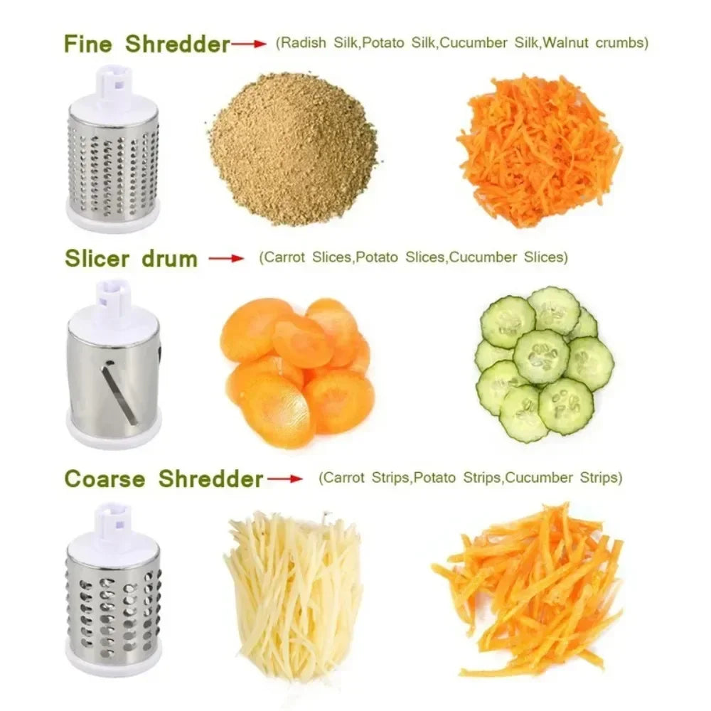 3-Drum Rotary Vegetable Cutter & Cheese Slicer | Manual