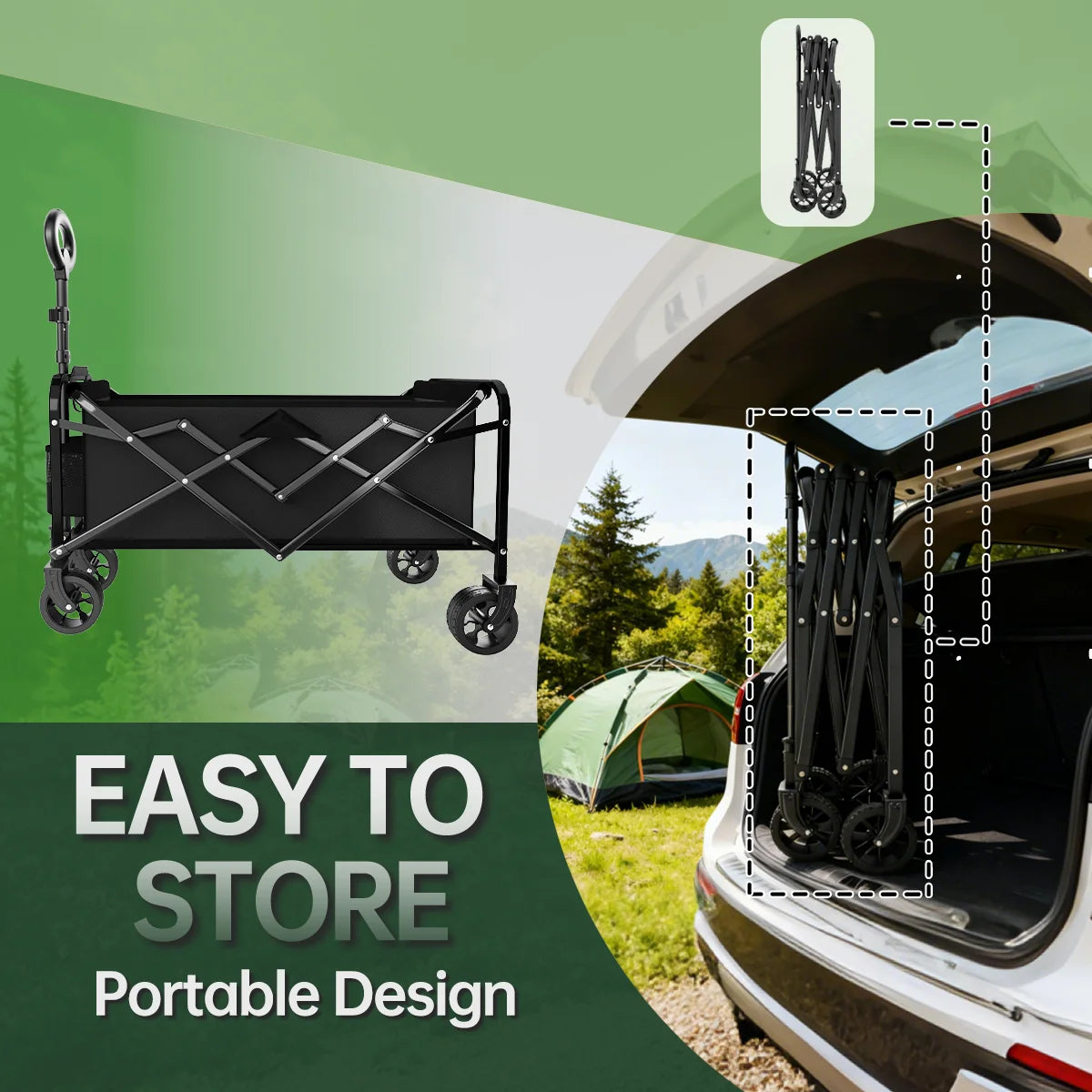 Heavy-Duty Folding Cart — Stainless Steel Frame, All-Terrain for Camping & Beach