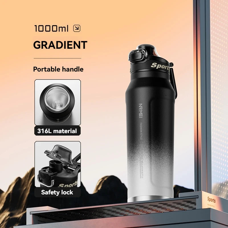 1L Stainless Steel Thermos Bottle — Vacuum Insulated with Handle