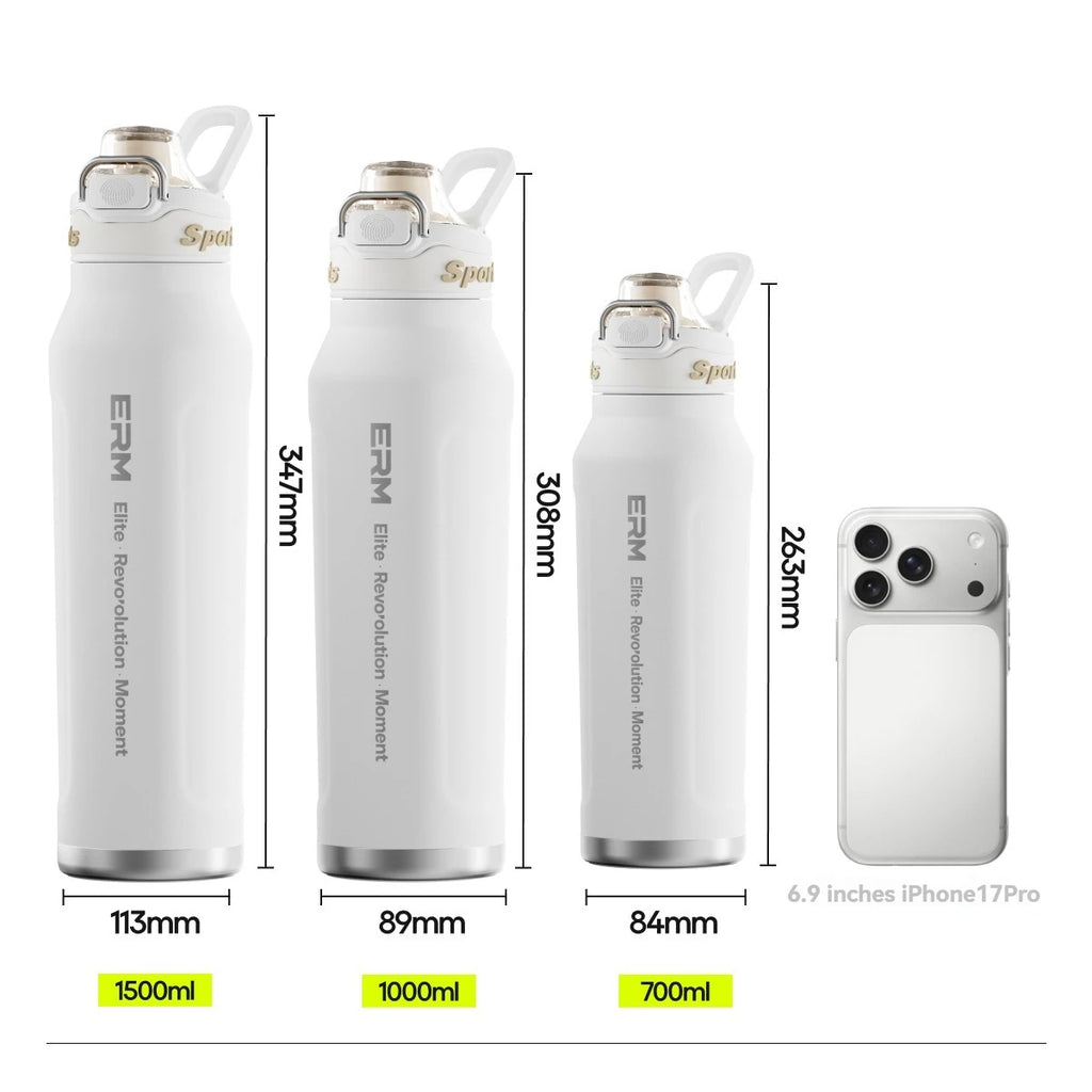 1L Stainless Steel Thermos Bottle — Double-Wall Vacuum Insulated, Handle, Hot & Cold