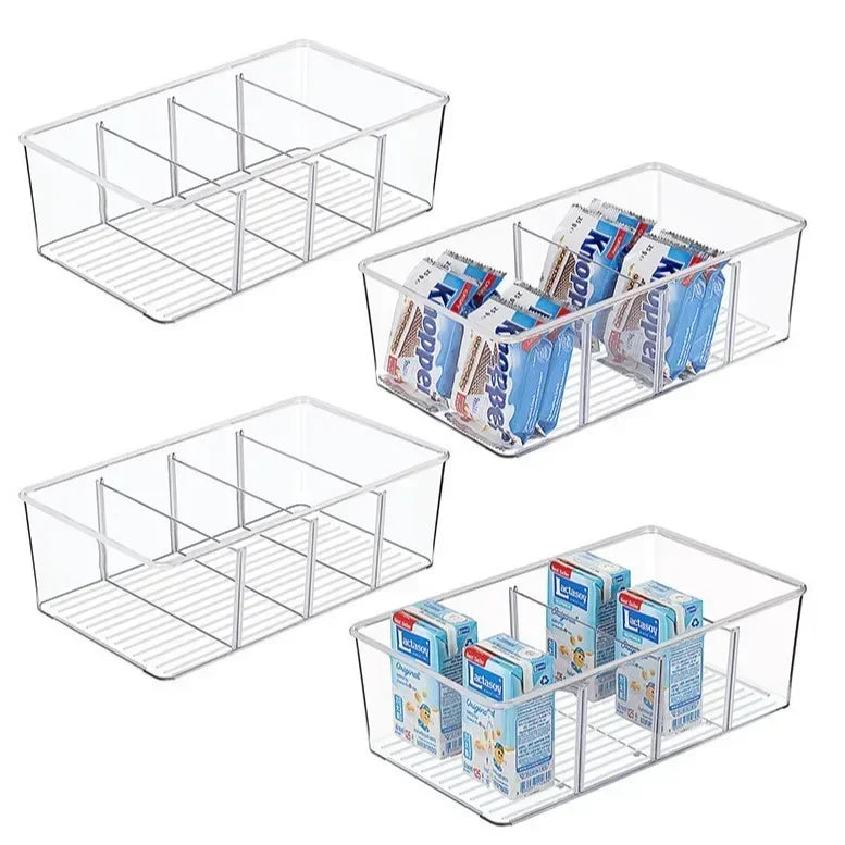 Refrigerator Organizer Bin Clear Plastic Food Storage Organizer Fridge Storage Box with Divider Freezer Pantry Kitchen Organizer