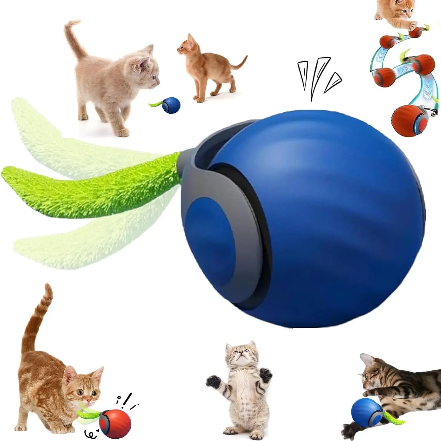 NewSpeedy Tail 2.0 Cat Toy, Speedy Tail Cat Toy, Interactive Cat Ball Toy, Smart Cat Toys Ball, Two Speed Adjustment, with Tail 