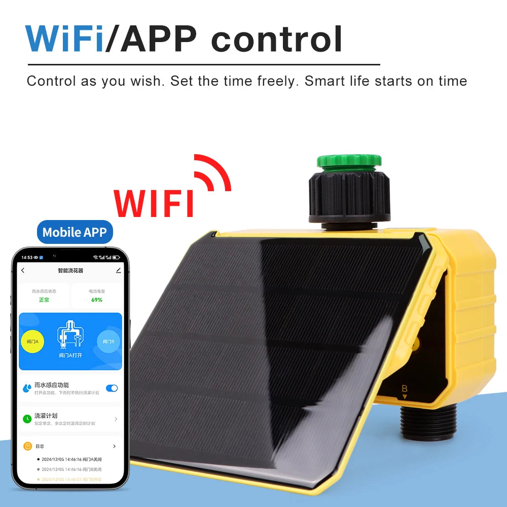 WiFi Intelligent Irrigation Watering Timer 1/2 Zone Auto Water Saving Solar Irrigation Controller Garden Lawn Plant Solar Timer