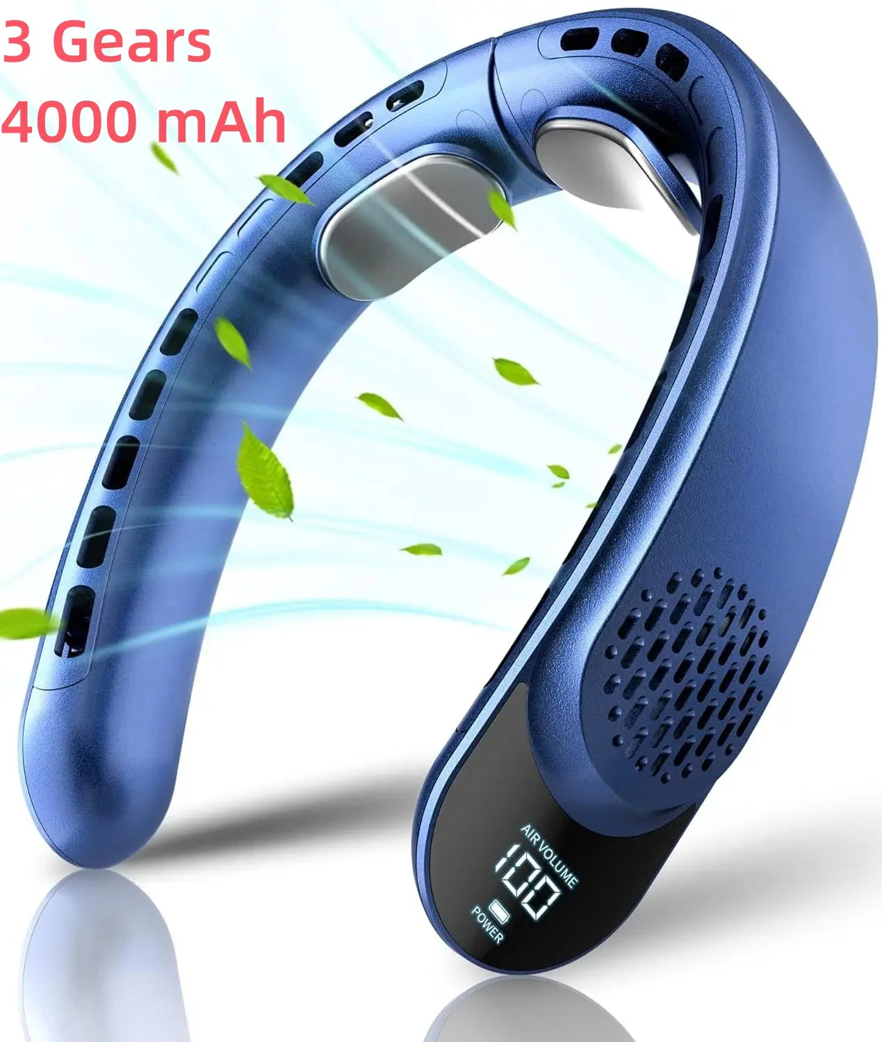 Quad-Core USB Neck Fan | 4000mAh Turbine Vaneless | Digital Display | Portable